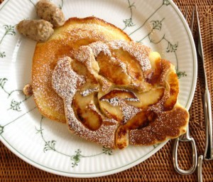 Plain & apple pancake with homemade sausage.